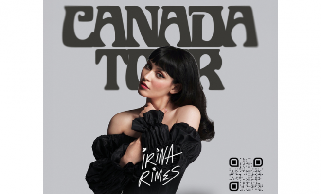 Portrait of Irina Rimes with text Canada Tour in background